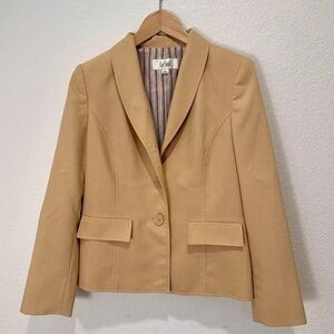 Vintage Le Suit Blazer Sz 8 Camel Ivory Beige Shoulder Pads Lined Short Jacket